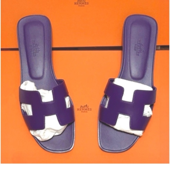 Hermès Oran H Sandal Violet Marjorette Epsom Leather Slip on Sandal Size 8 NEW - Picture 6 of 16